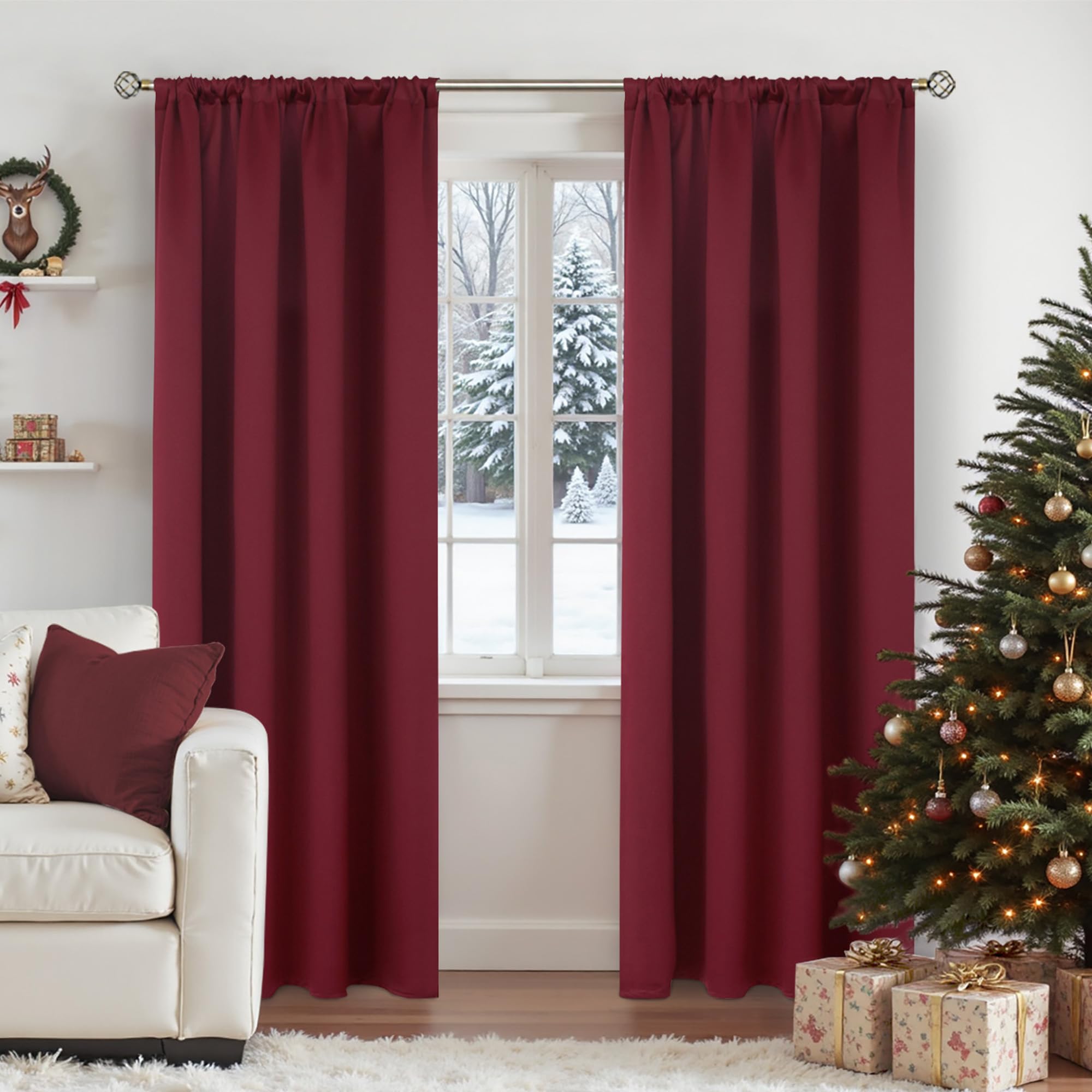 Burgundy Blackout Curtains 84 Inch Long for Living Room Bedroom (2 Count)