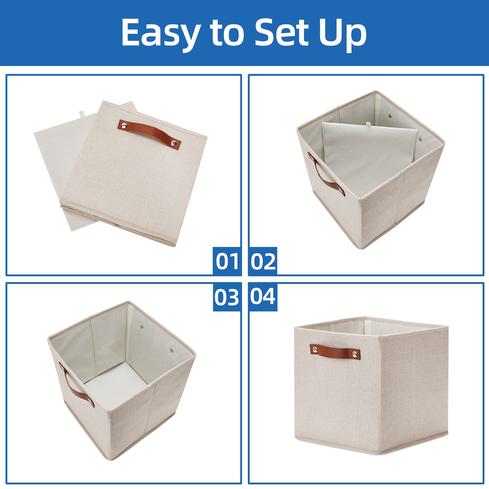 11x11 Storage Cubes Fabric Storage Cubes Storage Bins with Dual Leather Handles Canvas Storage Boxes for Organizing Home