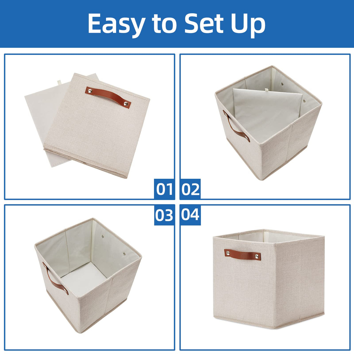 11x11 Storage Cubes Fabric Storage Cubes Storage Bins with Dual Leather Handles Canvas Storage Boxes for Organizing Home