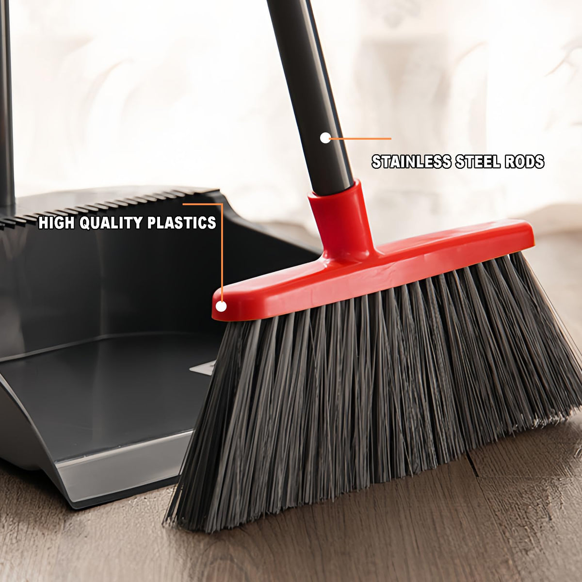 Small Broom Stiff Bristles Brush with Long Handle Indoor or Outdoor Compact Broom for Sweeping Patio Garage Garden