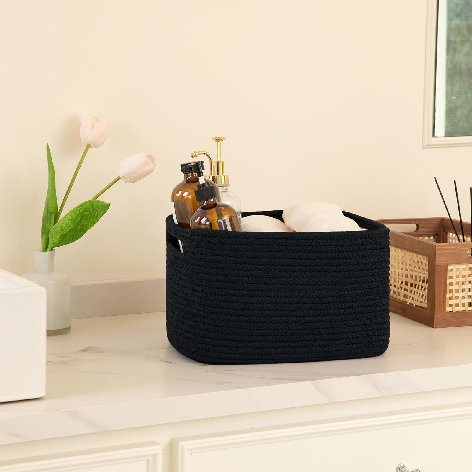 4 Pack Storage Baskets for Organizing 15L Cube Storage Bins Black (4 Count)