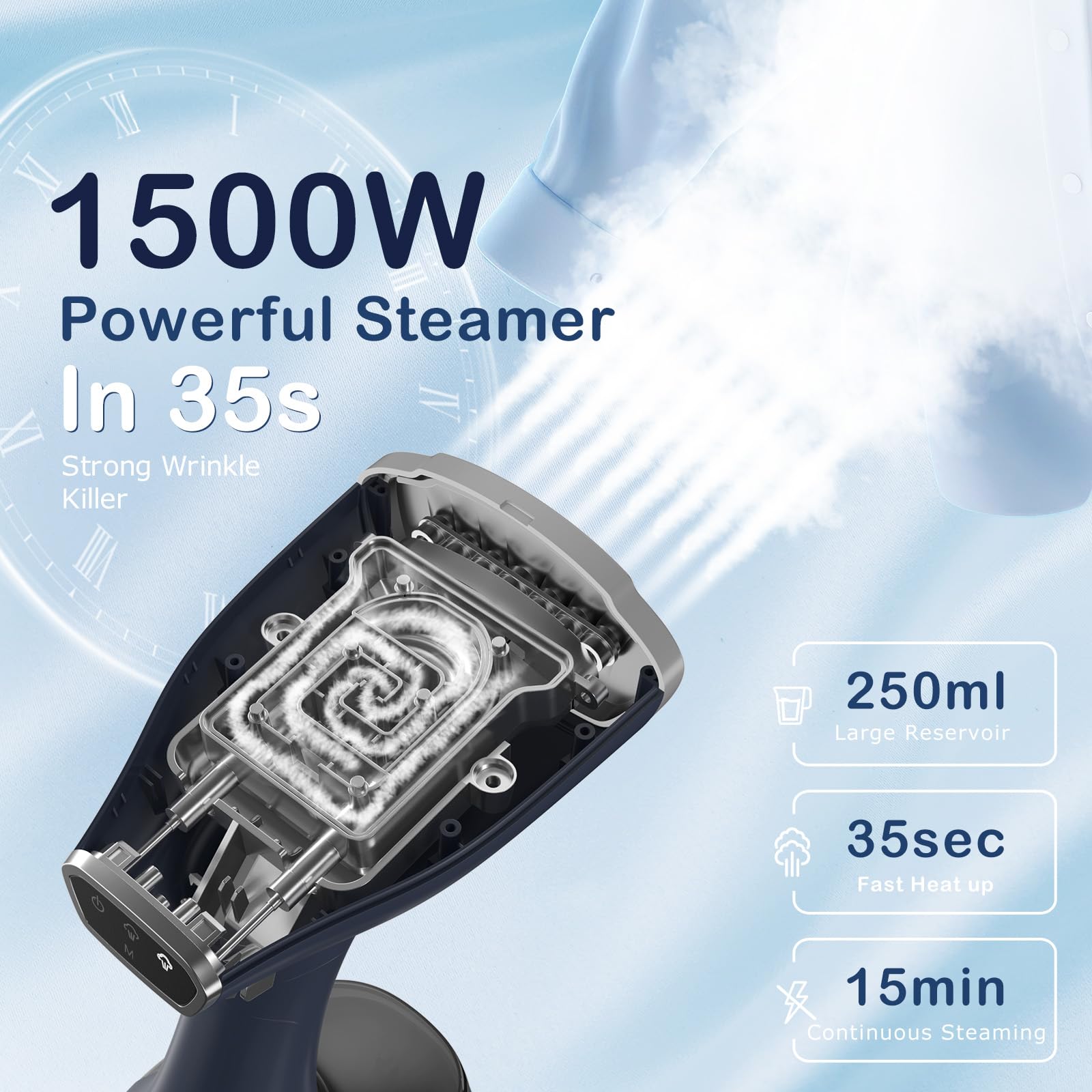 1500W Handheld Garment Steamer for Clothes with Foldable Design