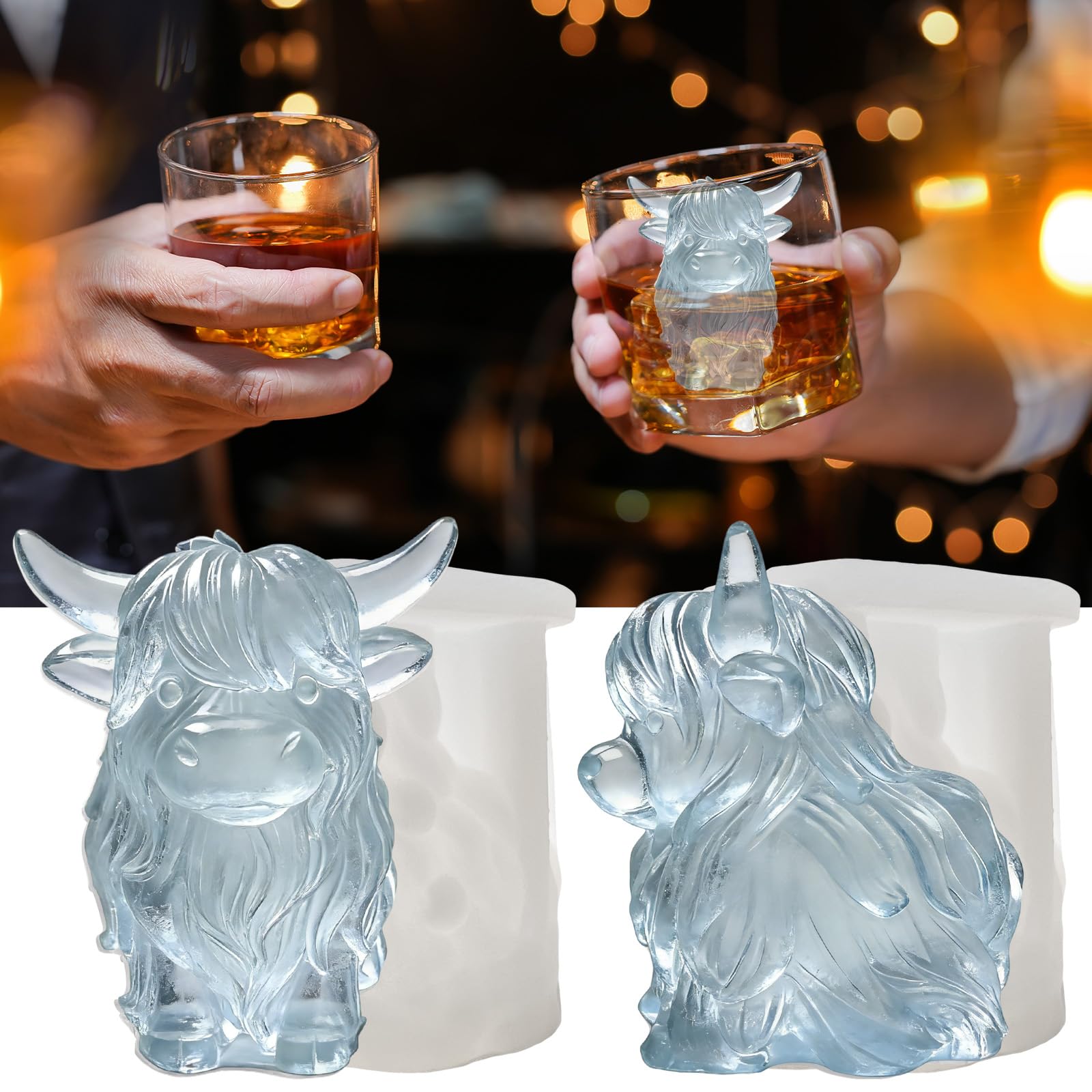 3D Highland Cow Ice Cube Silicone Molds Tray for Whiskey (2 Count)