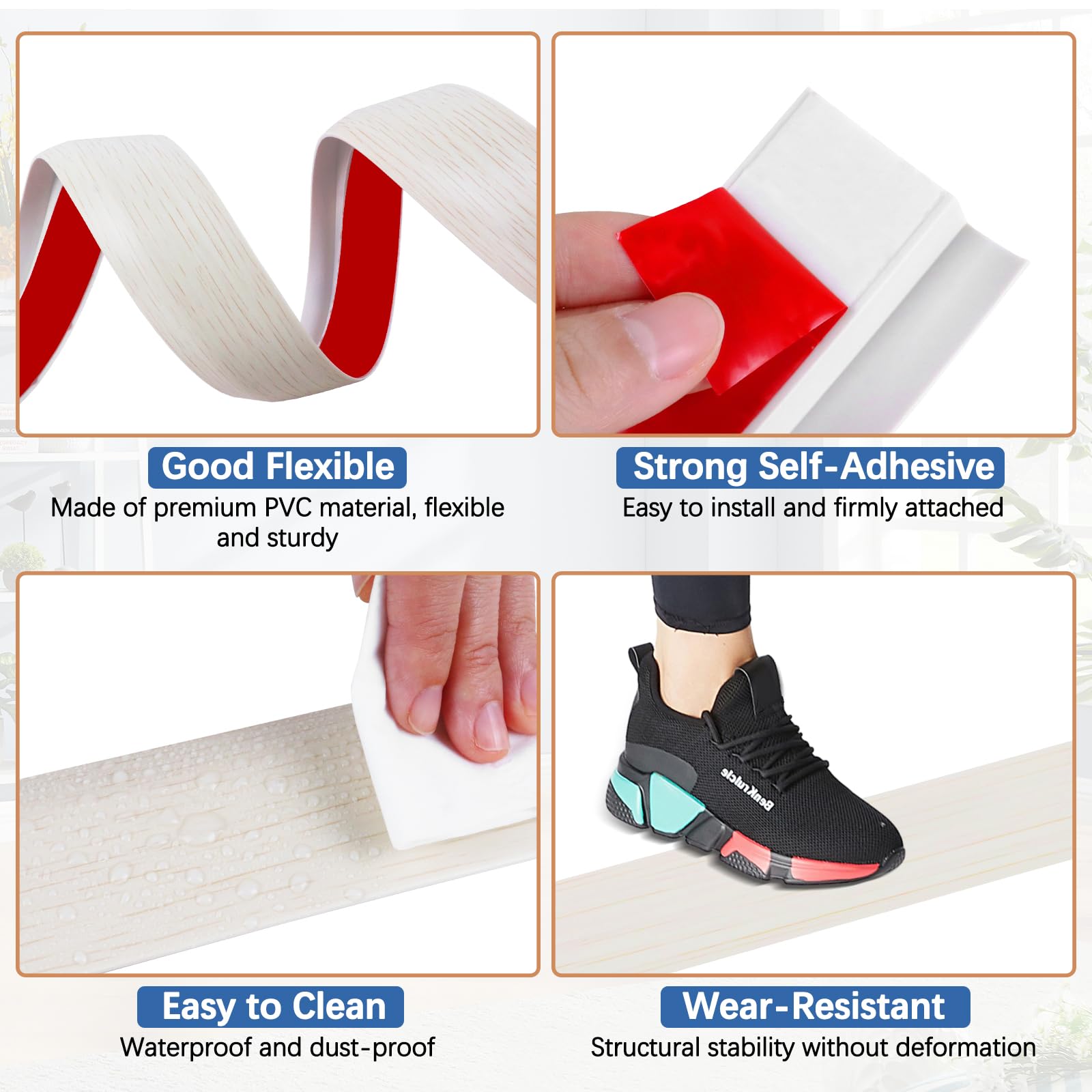Vinyl Floor Transition Strip Self Adhesive Door Threshold Strip (3.3 Foot)