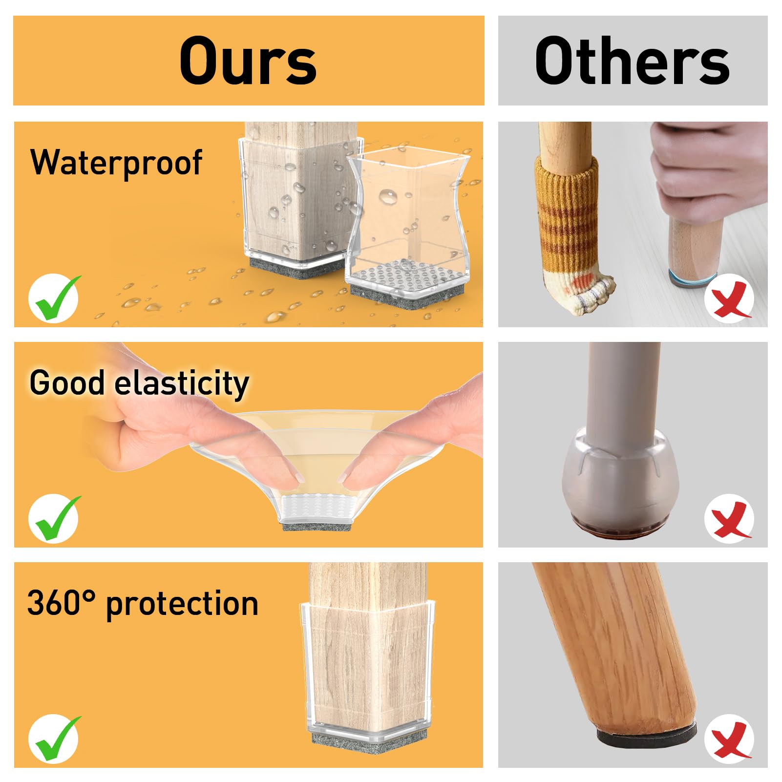 Clear Square Chair Leg Protector for Hardwood Floors (16 Count)