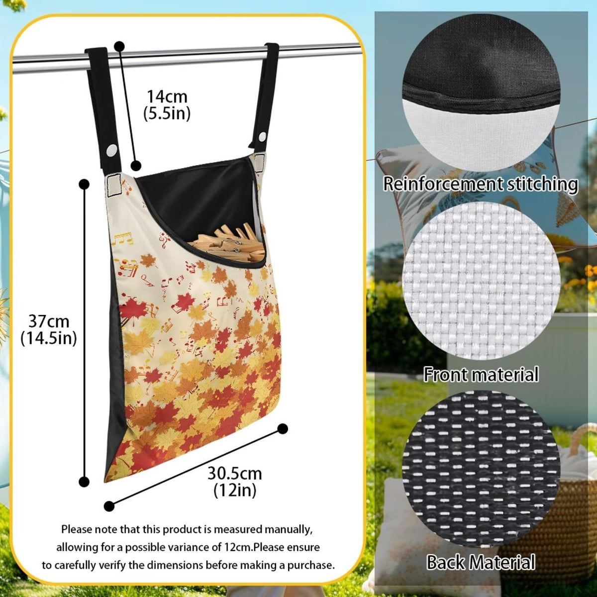 Maple Leaf Print Clothespin Bag Clothespin Bag for Clothesline Outdoor Clothespins Storage with Hanger Hook Waterproof Clothespins Bags Hanging for Indoor Outdoor