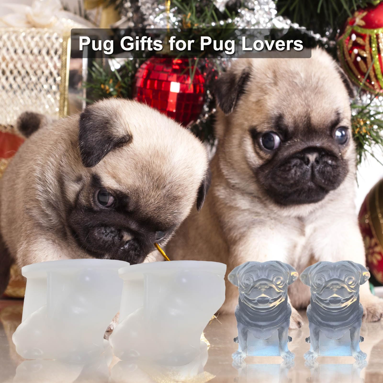 3D Pug Dog Ice Cube Silicone Molds Tray for Whiskey (2 Count)