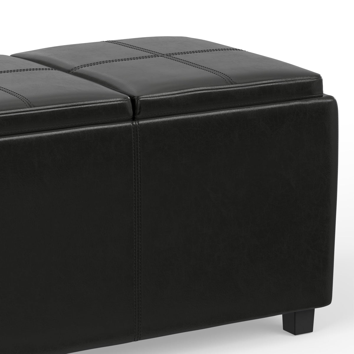 Avalon 42" Wide Vegan Leather Storage Ottoman in Midnight Black