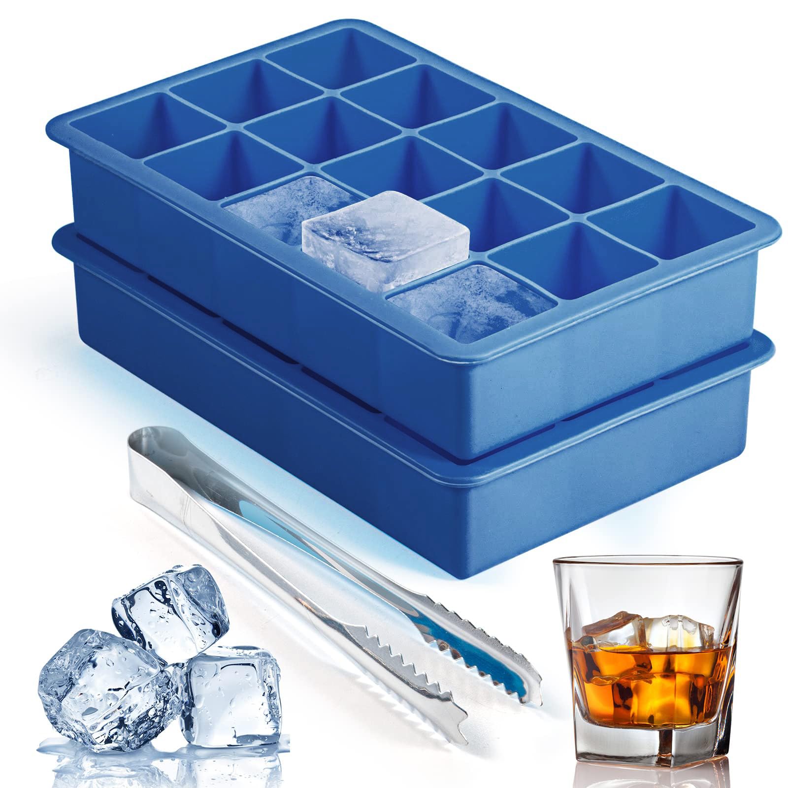 2 Pack Silicone Ice Cube Trays for Cocktail (8 Ounce)