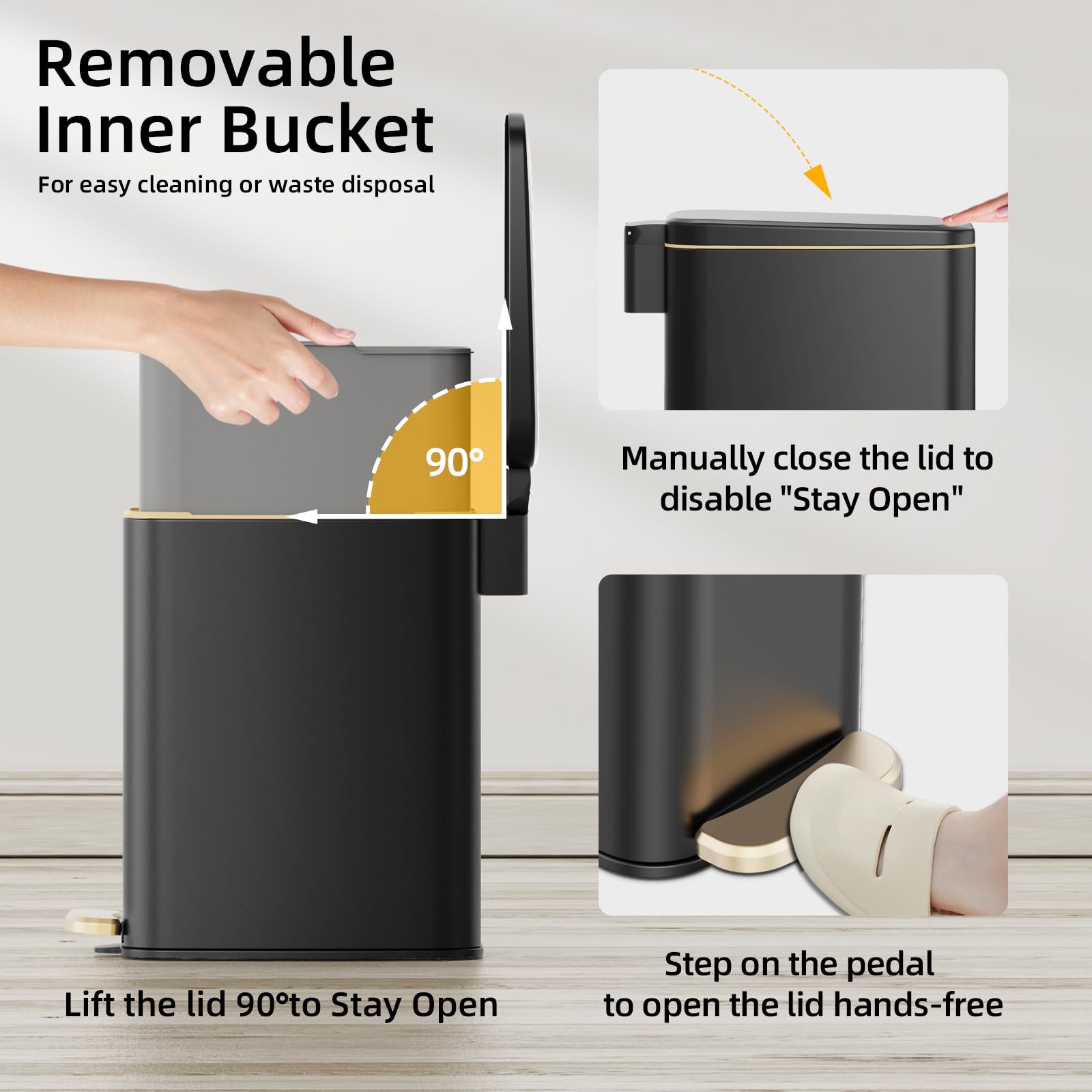Slim Bathroom Trash Can with Lid