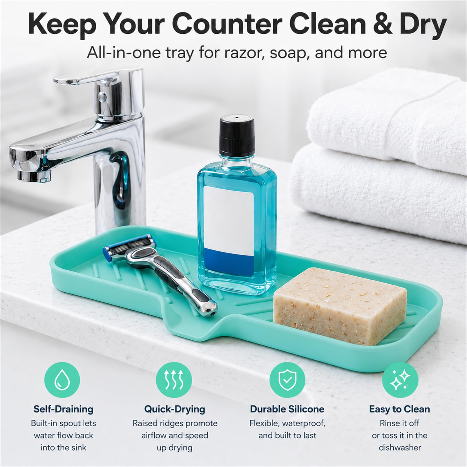 Silicone Soap Dish with Drain Spout