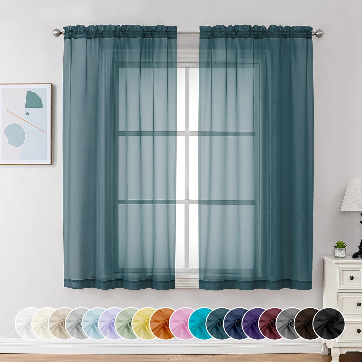Sheer Curtains 63 Inch Length 2 Panels (2 Count)