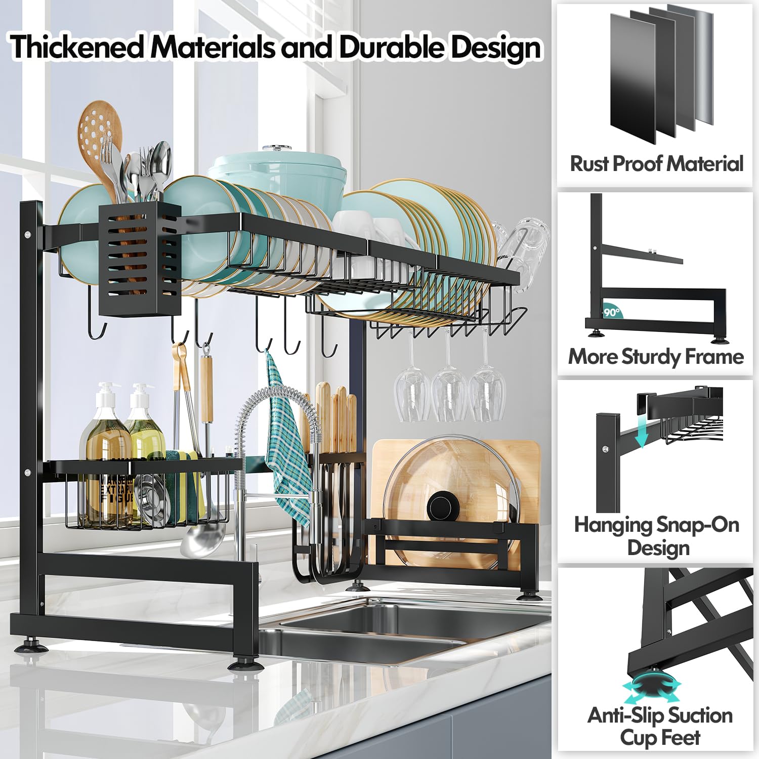 2 Tier Extra Large Stainless Steel Over The Sink Dish Drying Rack