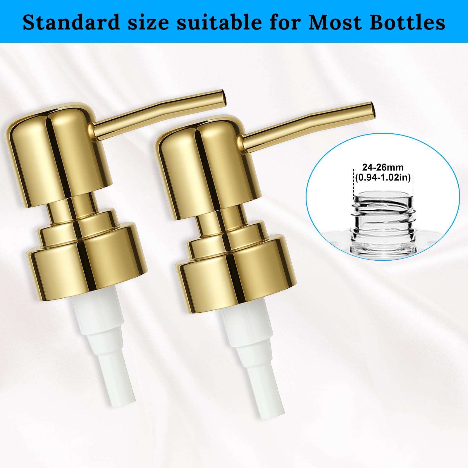 2 Pack Gold Soap Dispenser Pump Replacement Top Dispenser Pumps Refill Dispensers Liquid Hand Soap Dispensers Soaps Pumps Replacement for Lotion Regular Glass Mouth Bottles (2 Count)