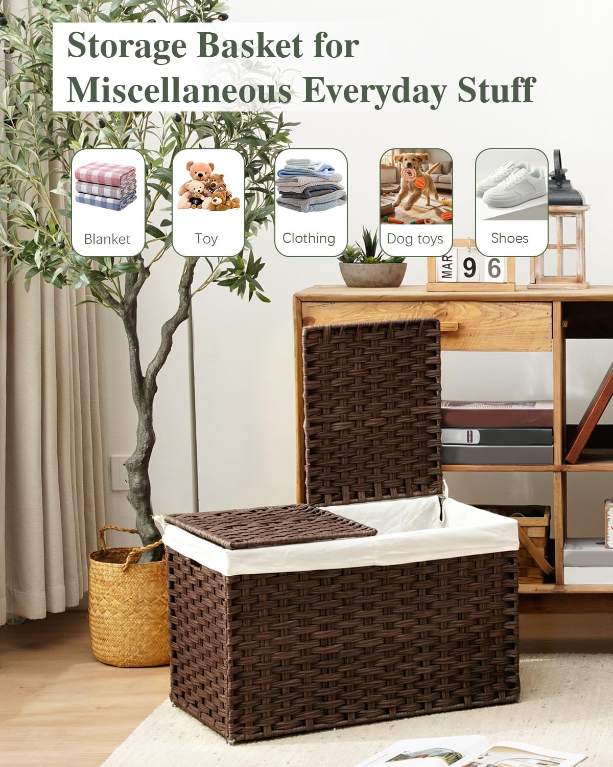 Storage Basket with Lid Wicker Baskets for Storage