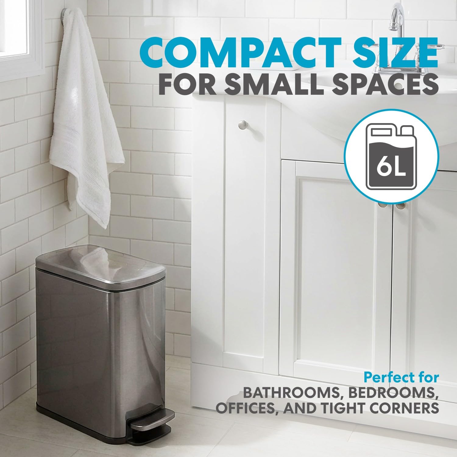 6L 1.6G Stainless Steel Bathroom Trash Can with Hands