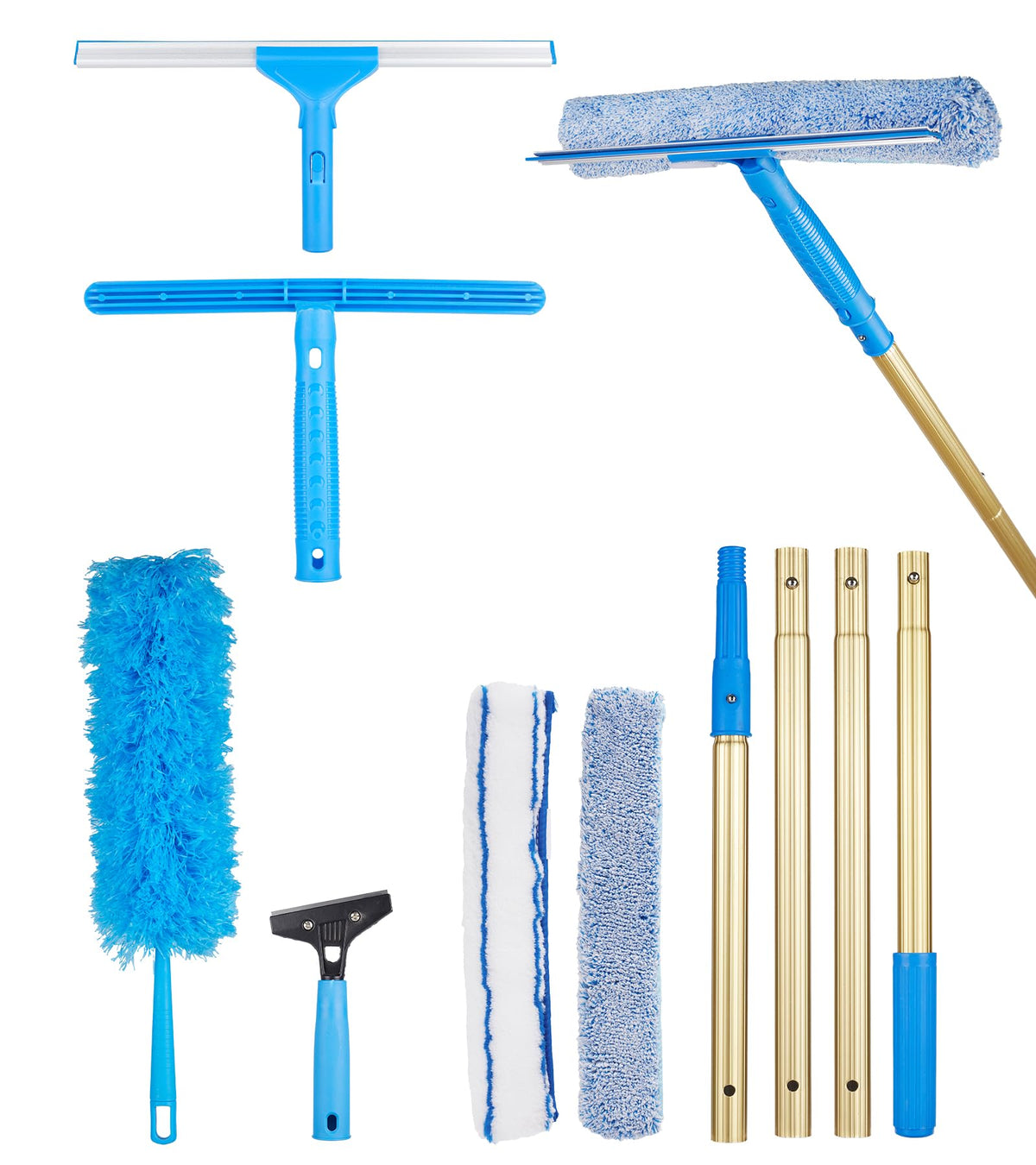2 in 1 Window Squeegee Cleaning Kit with Aluminum Alloy Extension Poles