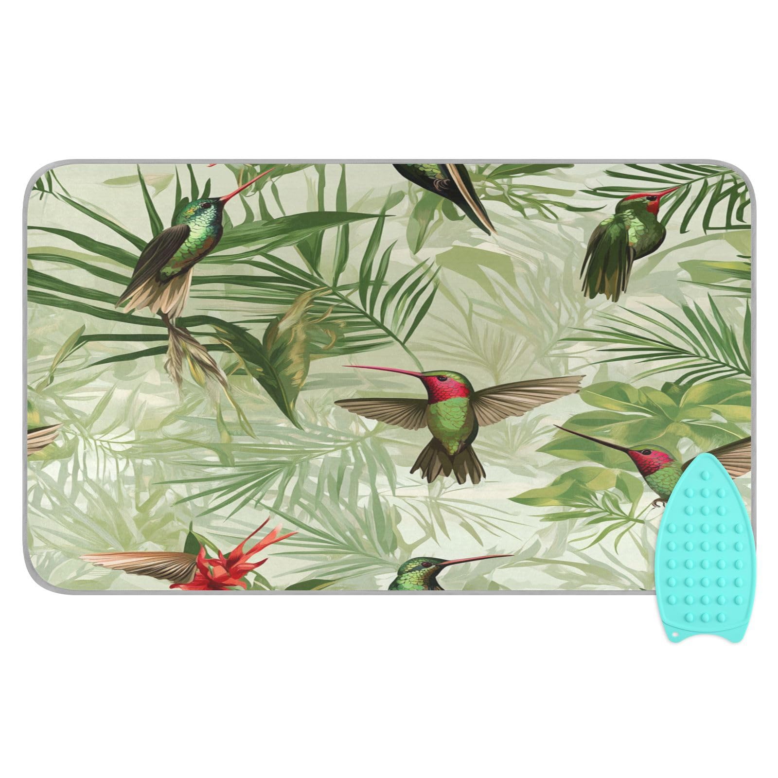 Green Anna Hummingbird and Palm Leaves Ironing Mat Thickened Ironing Blanket Travel Portable Double