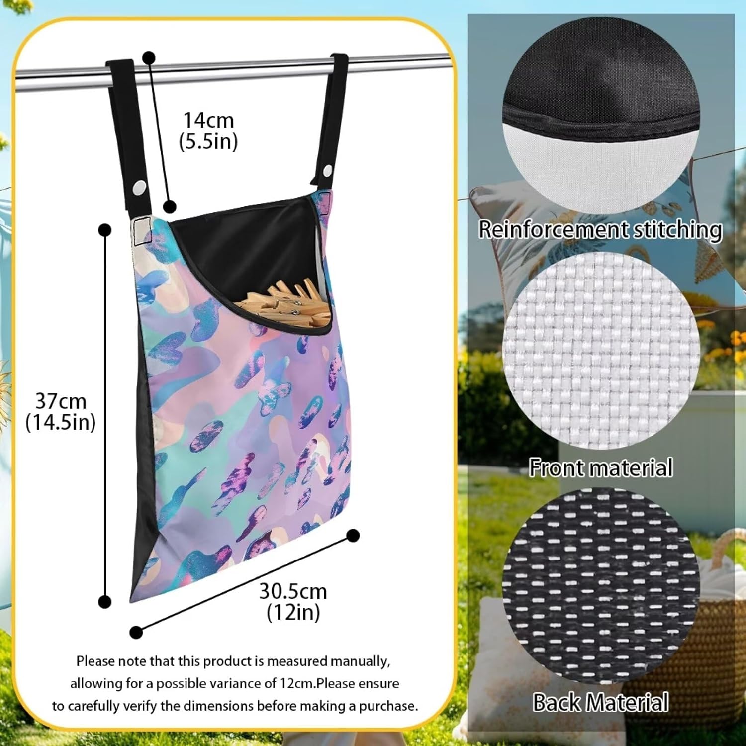 Leopard Print Clothespin Pouch Clothespin Bag with Hanging Hook Waterproof Clothes Pin Hanging Bag Space-Saving Clothespin Storage Organize Clothespin Bag for Clothesline Outdoor