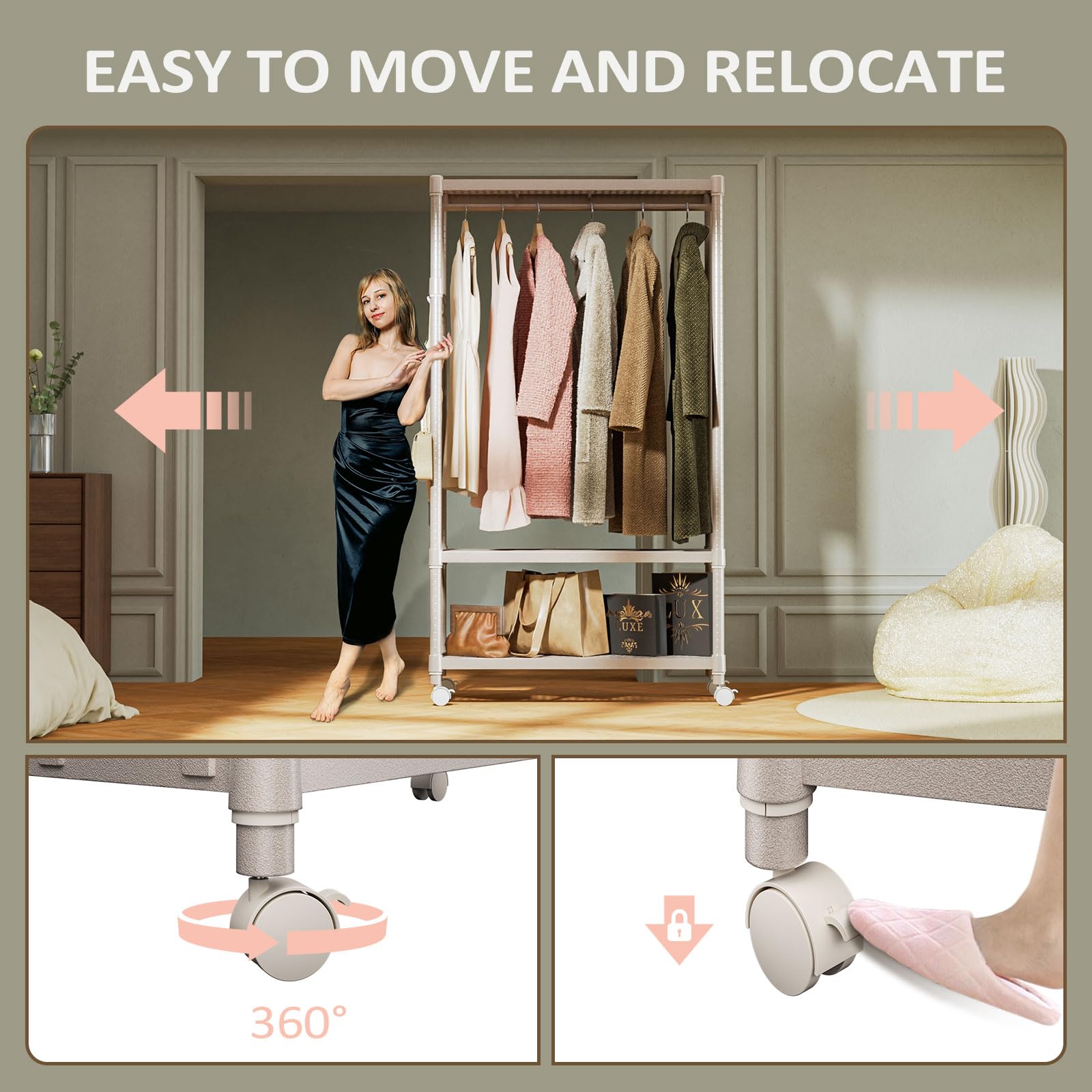 Heavy Duty Rolling Garment Rack Wire Clothes Rack for Hanging Clothes