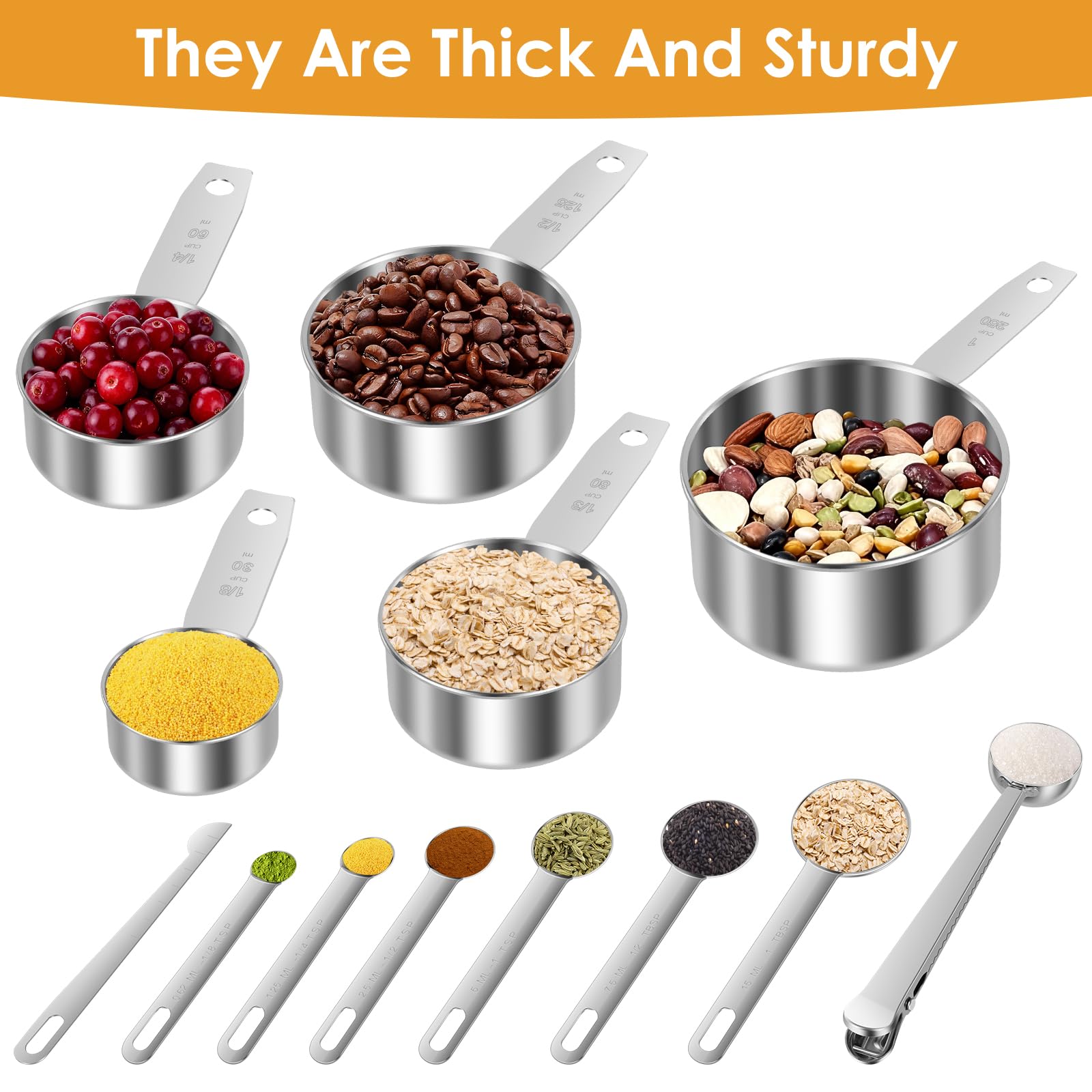 13PCS Stainless Steel Measuring Cups and Spoons Sets