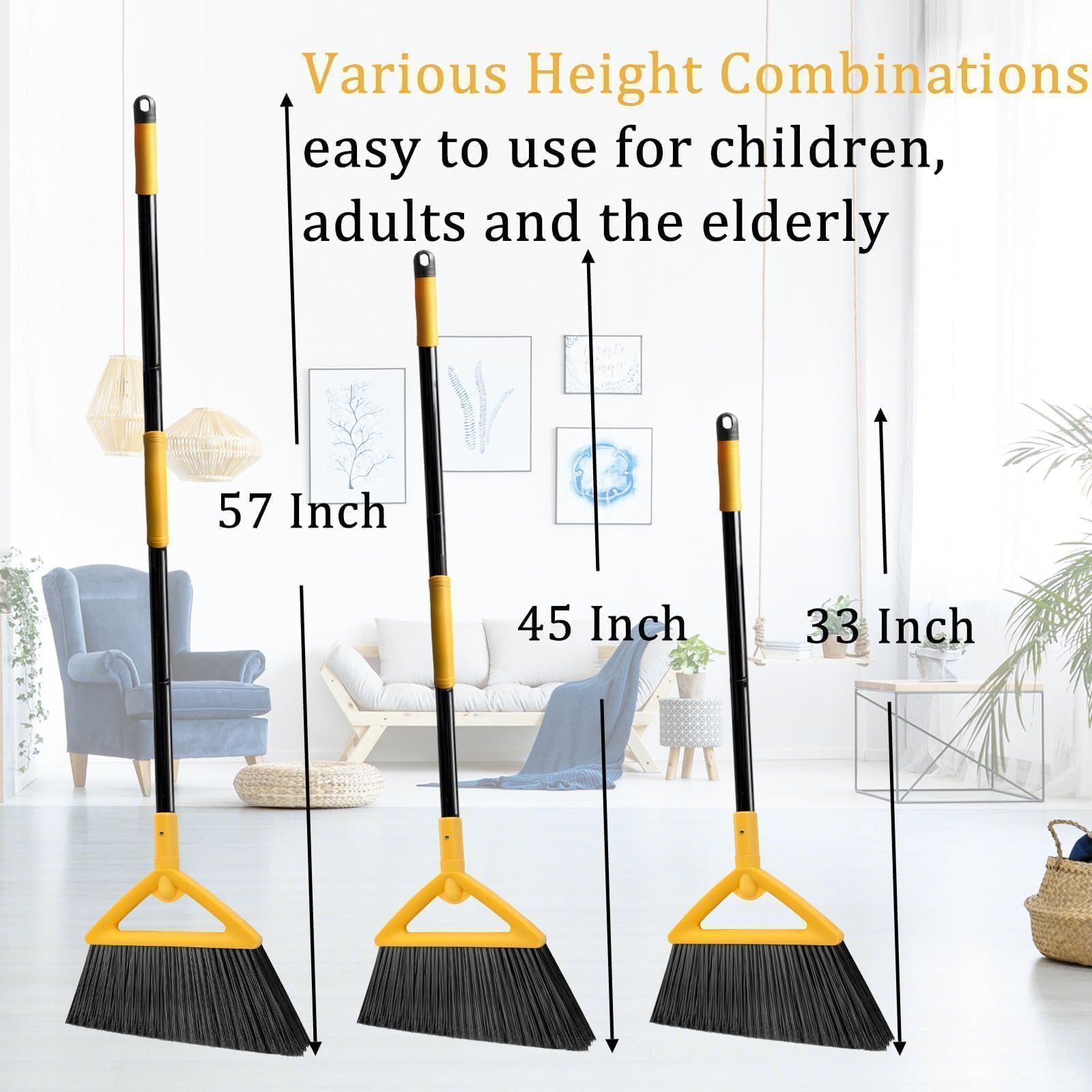 Heavy Duty Yellow Angle Broom with Long Handle