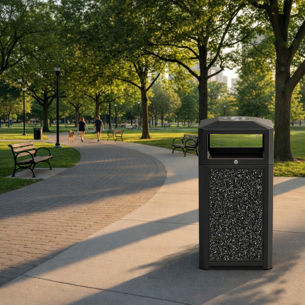 40 Gal. Commercial Outdoor Trash Can with Lid & Ashtray
