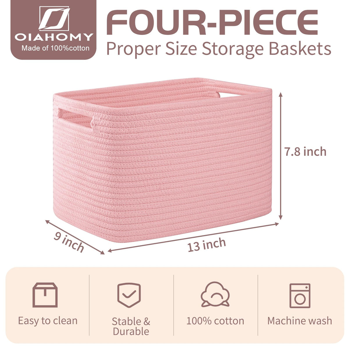 4 Pack Storage Baskets for Organizing 15L Cube Storage Bins Pink (4 Count)