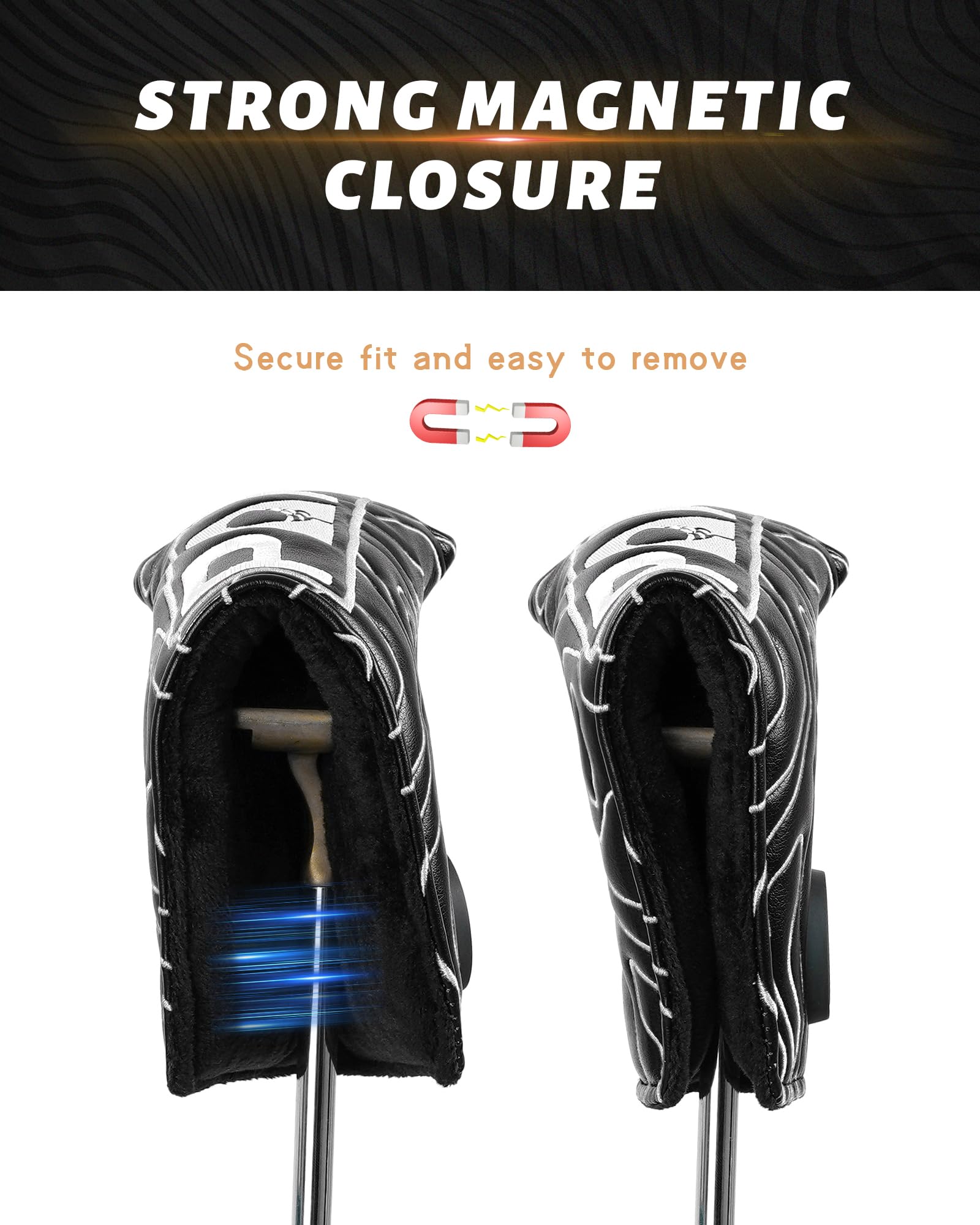 Golf Blade Putter Cover Headcover Club Protector Par Putter Head Covers Magnetic Bar Closure for Scotty Cameron Taylormade Odyssey Black Color