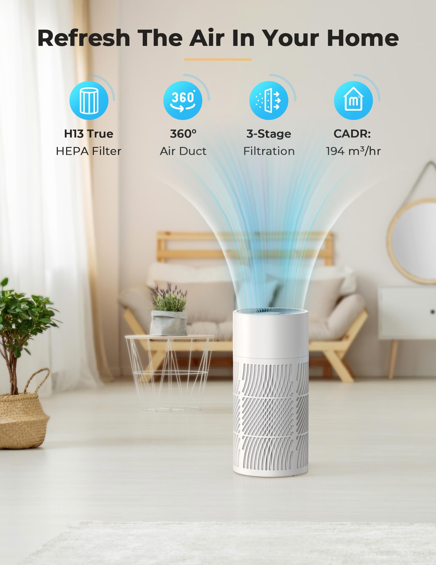 Oxypure Air Purifier HEPA Filter for Home Bedroom