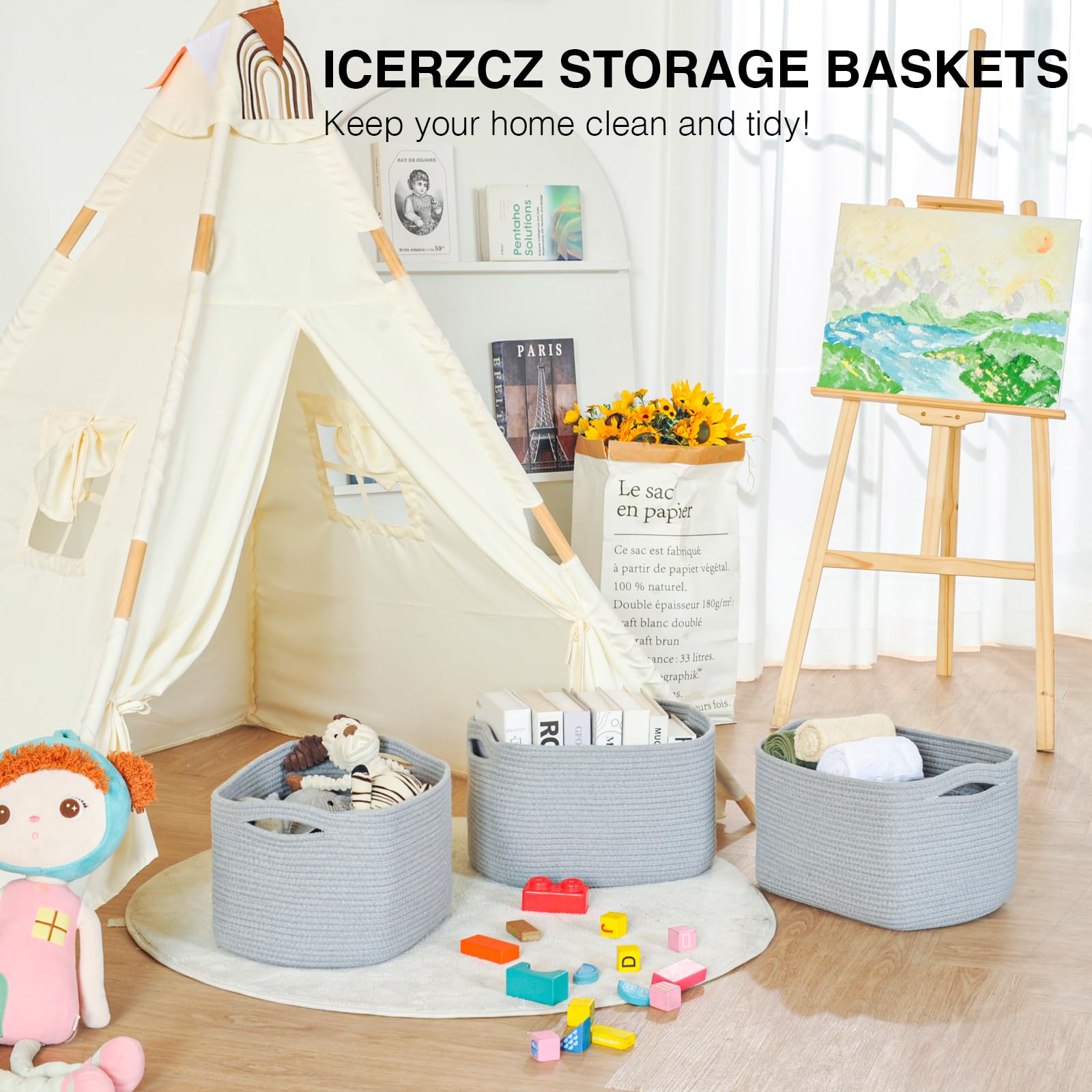 Storage Baskets for Organizing Shelves (3 Count)