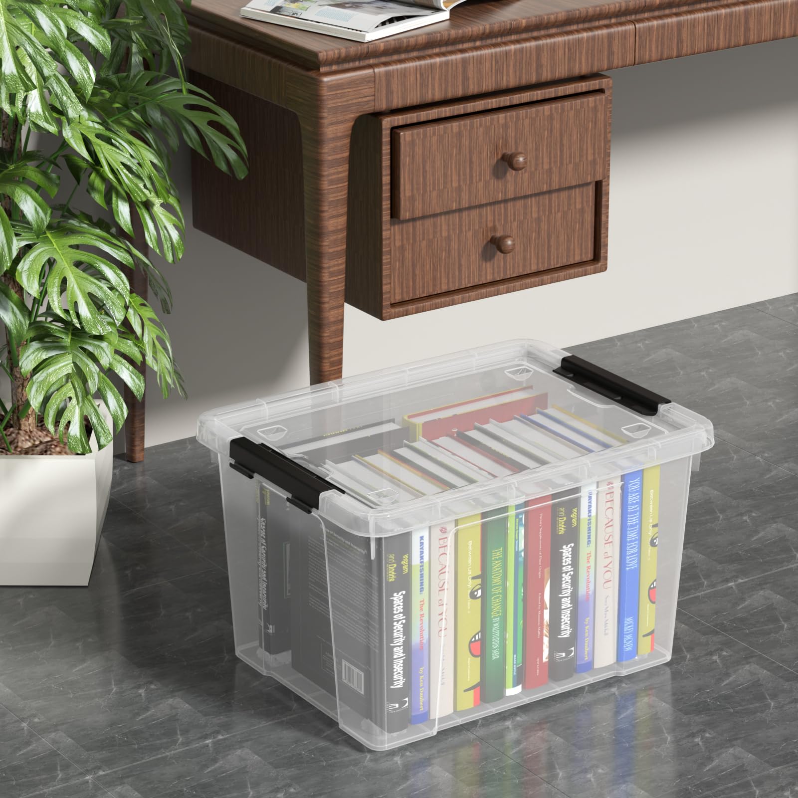 Set of 4 34 L Stackable Plastic Storage Bins with Latching Lids and Wheels (4 Count)