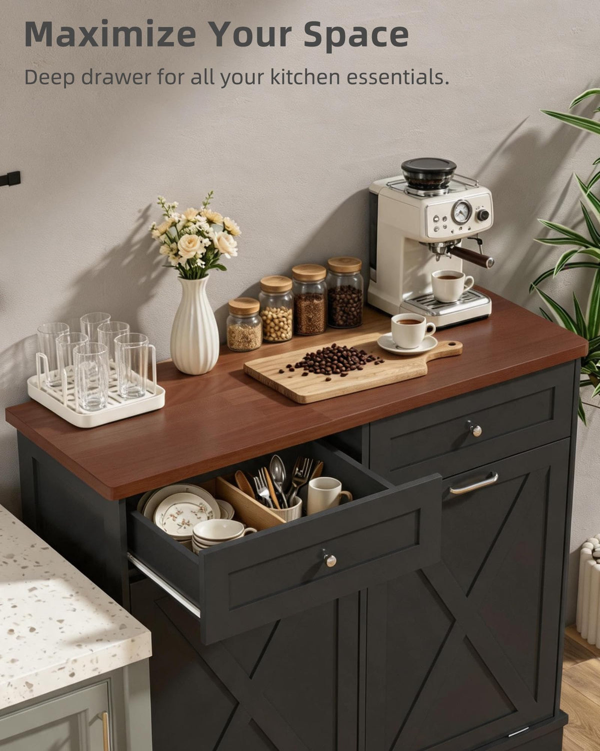 2x10 Gallon Tilt Out Trash Cabinet with Hideaway Drawers