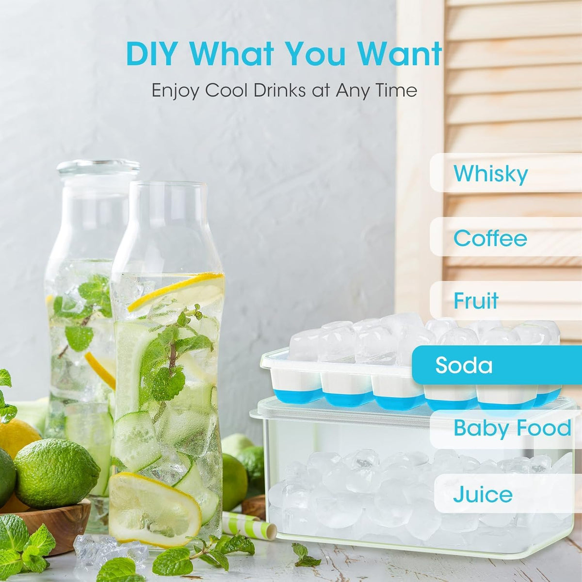 Ice Cube Tray with Lid and Bin (56 Count)
