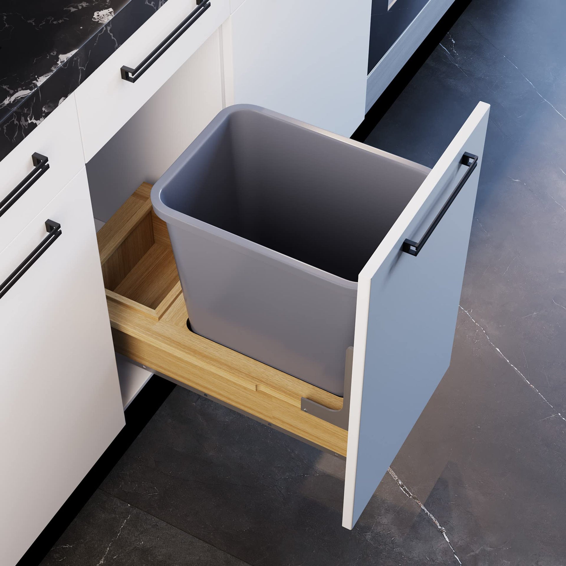 Dowell B15 Wood Base Wastebasket Pullout with 20Qt Plastic Bin
