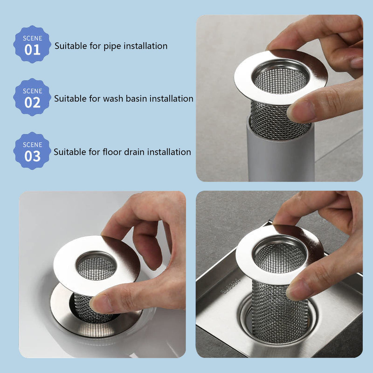 Bathroom Sink Drain Strainer Stainless Steel (2 Count)