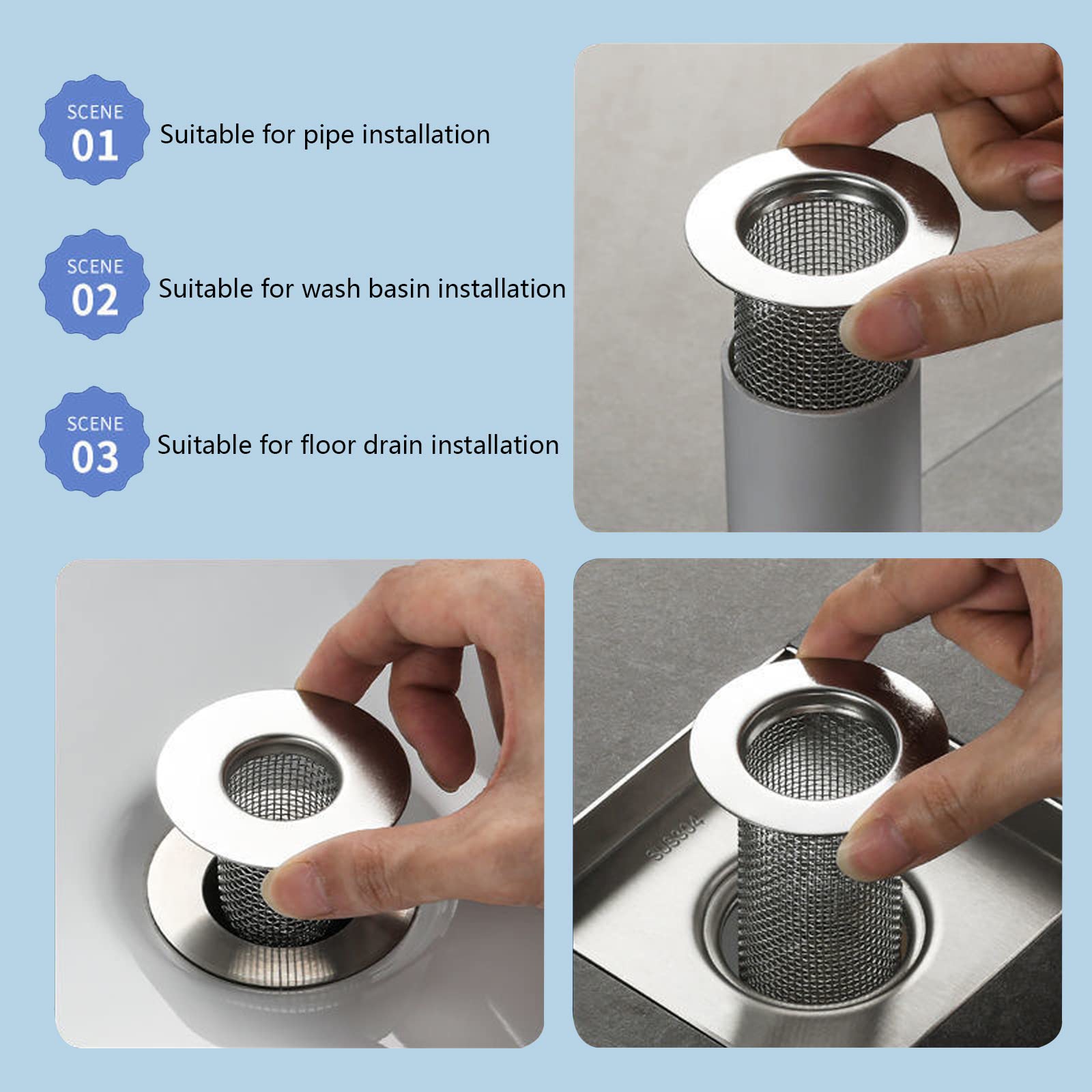 Bathroom Sink Drain Strainer Stainless Steel (2 Count)