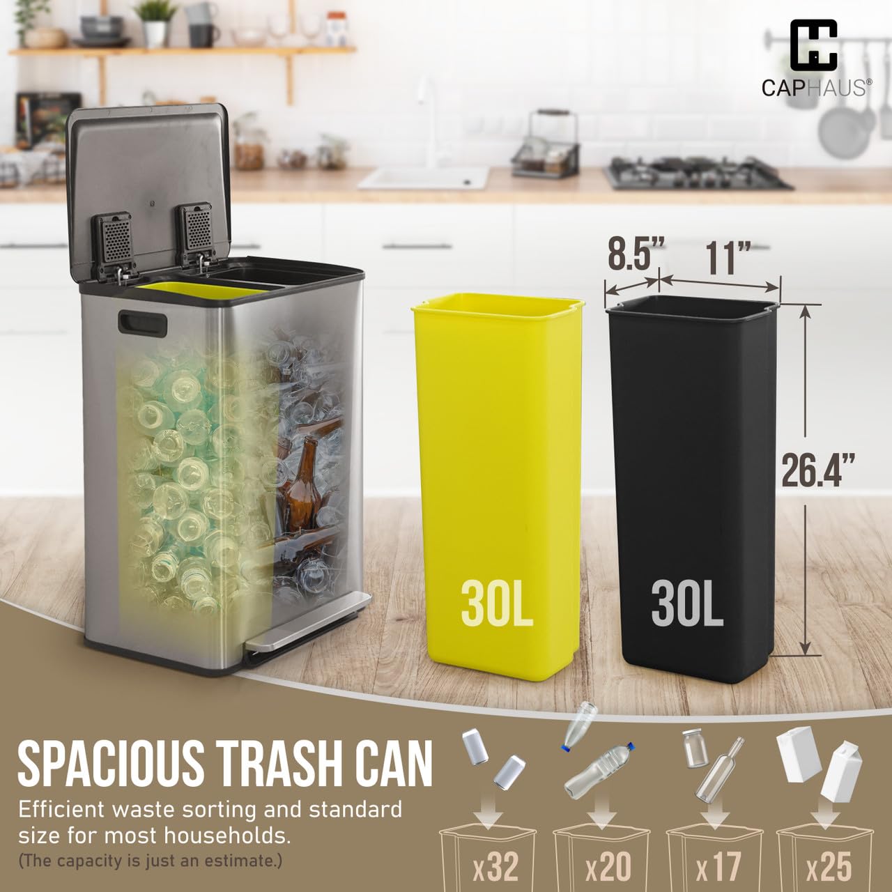Dual Trash Can with Lid (2 Count (30L each))