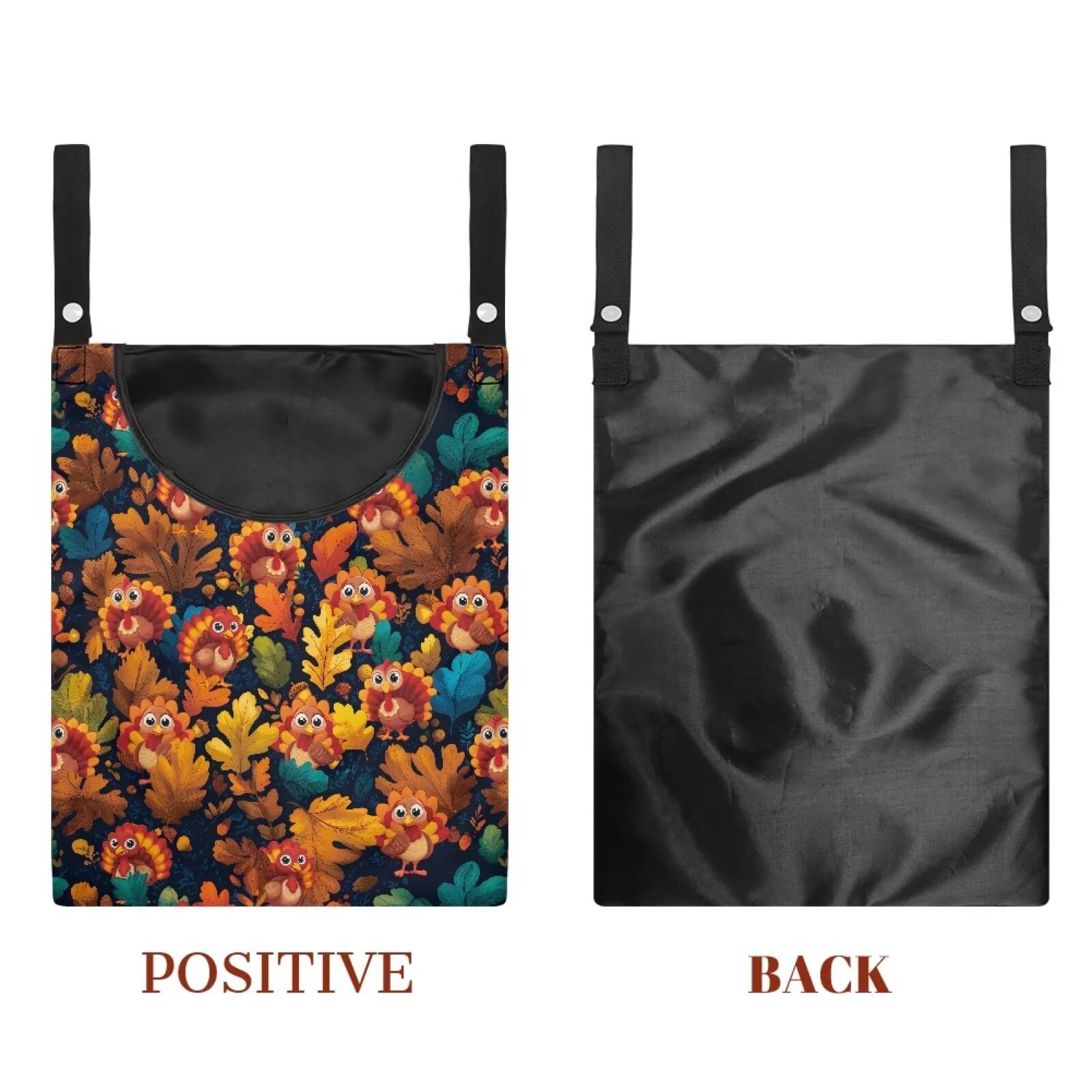 Turkey Clothespin Bag with Hanging Hook Maple Leaf Clothes Pin Holder Waterproof Clothespin Storage Organizer with Large Opening Clothespin Bag for Clothesline Outdoor