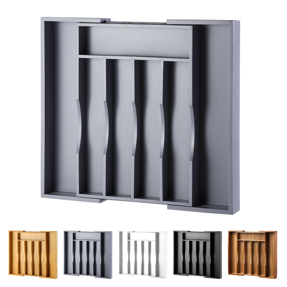 Expandable Bamboo Kitchen Drawer Organizer for Cutlery and Utensils