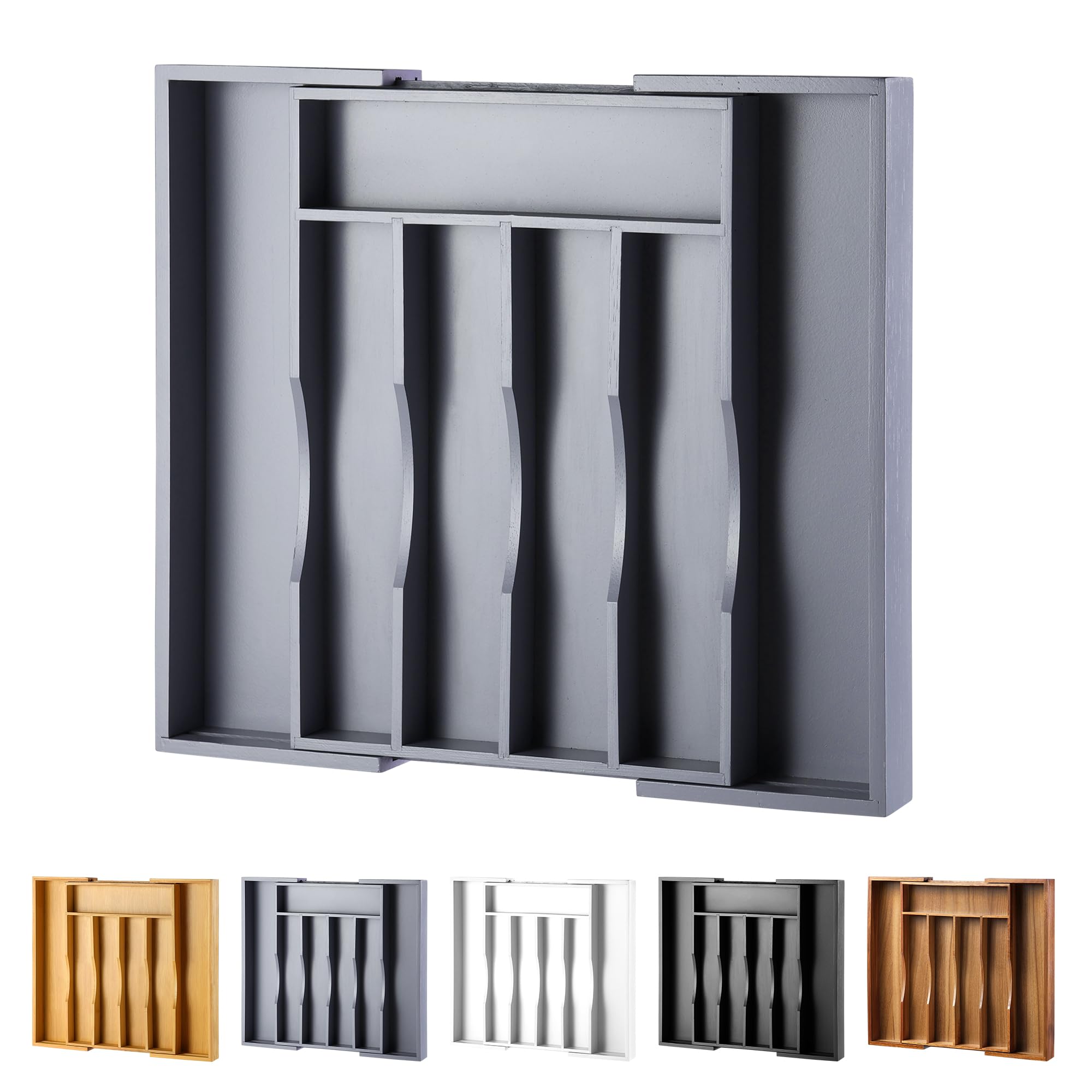 Expandable Bamboo Kitchen Drawer Organizer for Cutlery and Utensils