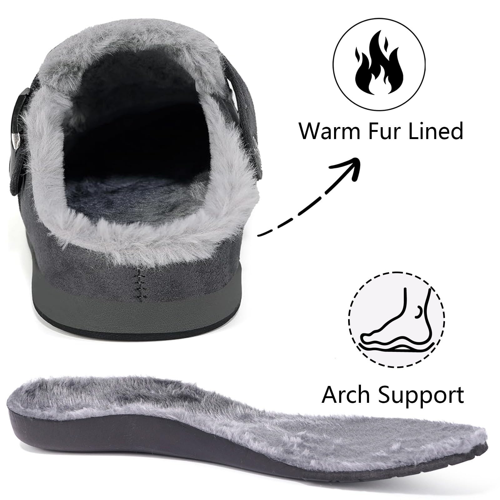 Fur Lined Clogs for Women Men Winter Slippers