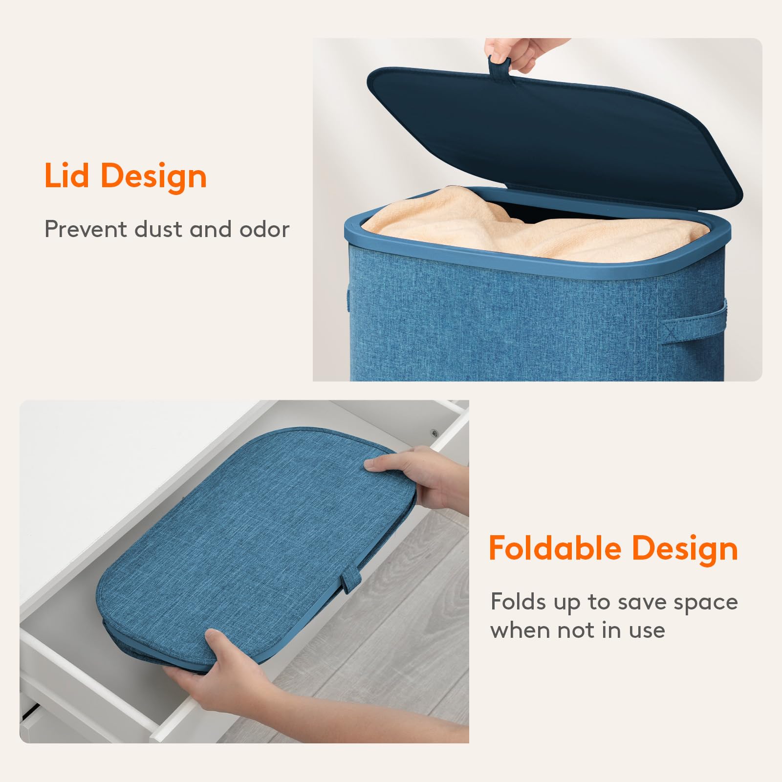 Slim Laundry Basket with Lid and Removable Bag