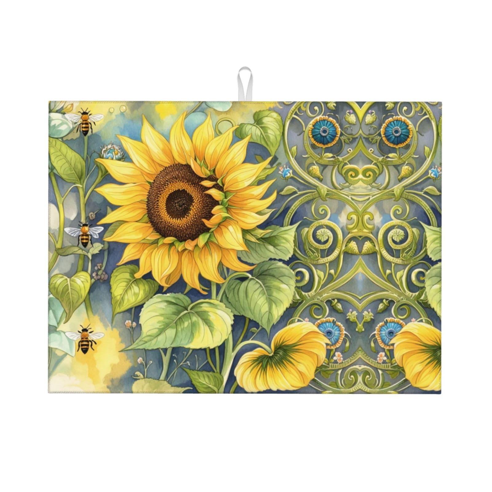 Sunflower Bee Dish Drying Mat Highly Absorbent Double