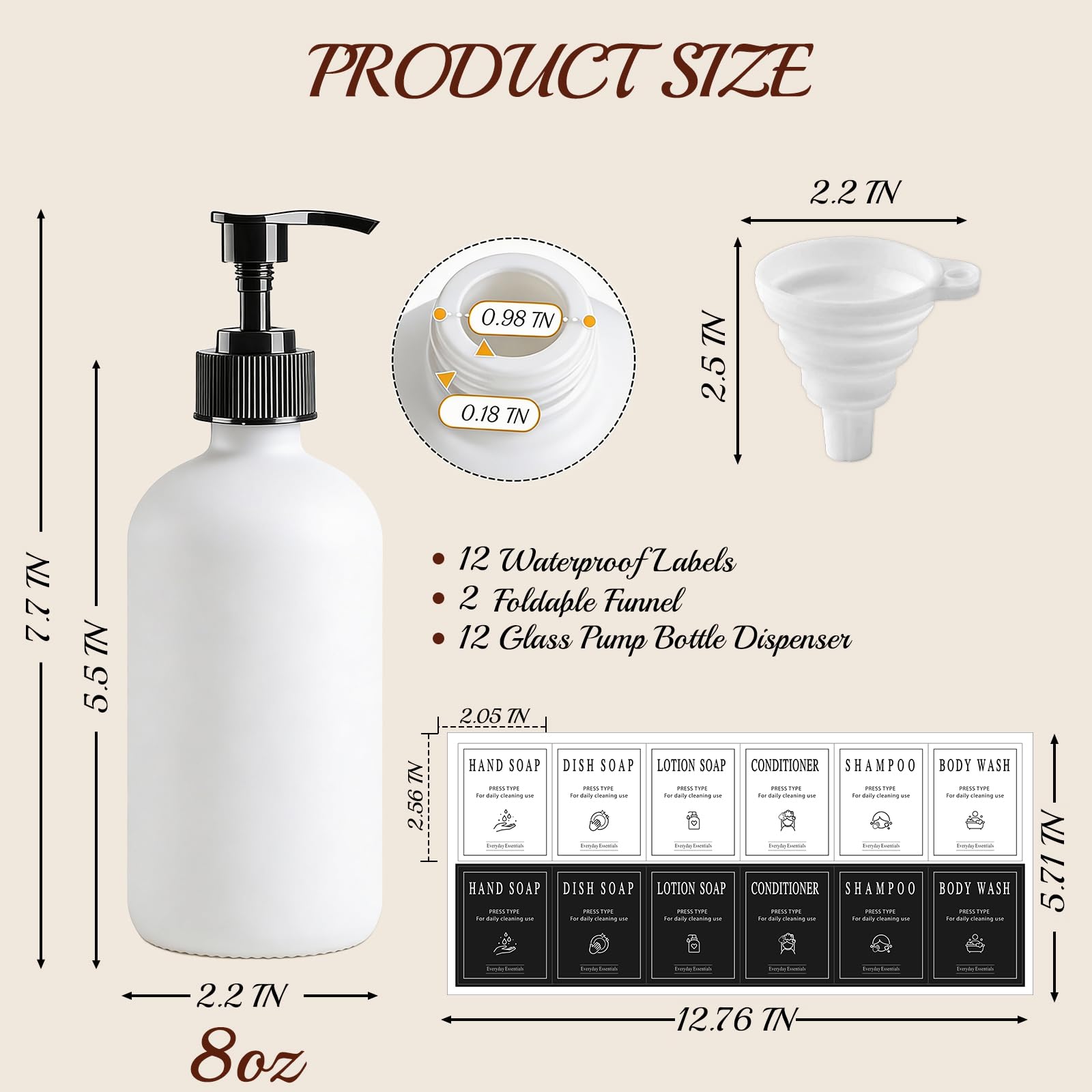 12 Pack 8oz White Glass Soap Dispensers with Pump (12 Count)