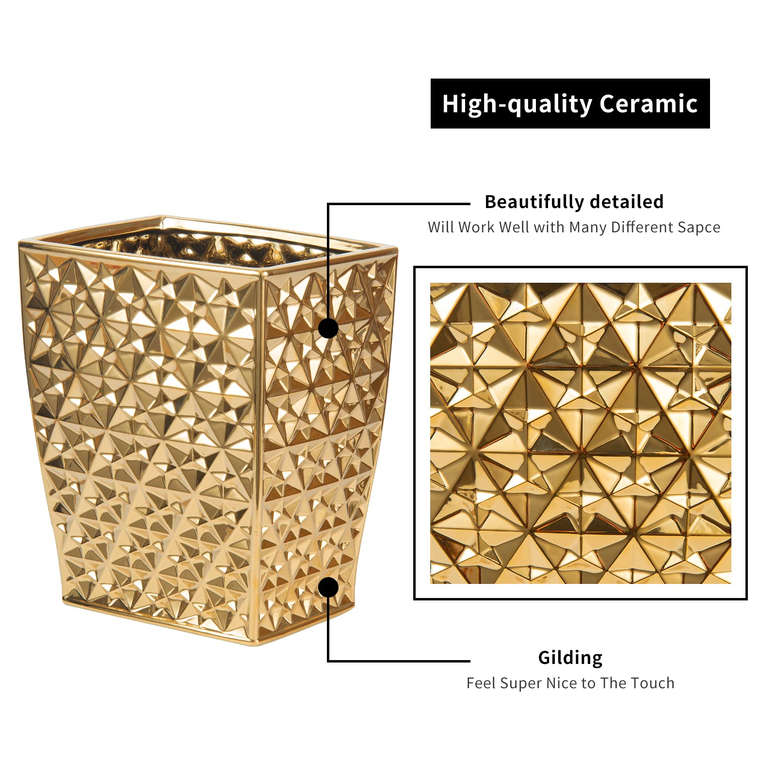 Ceramic Gold Square Garbage Can Kitchen Trash Cans