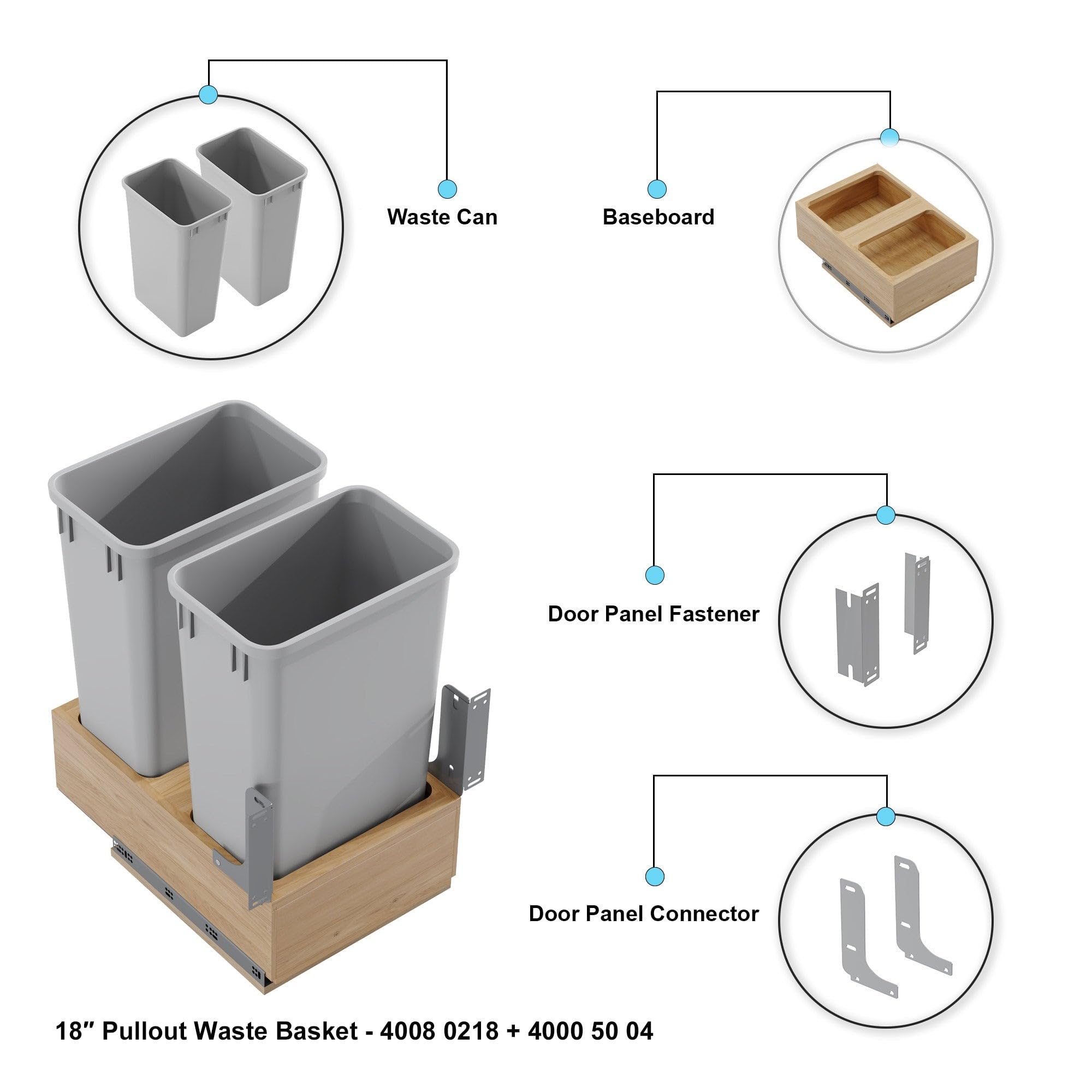 Dowell B18 B21 Wood Base Wastebasket Pullout with Two 50Qt Plastic Bins