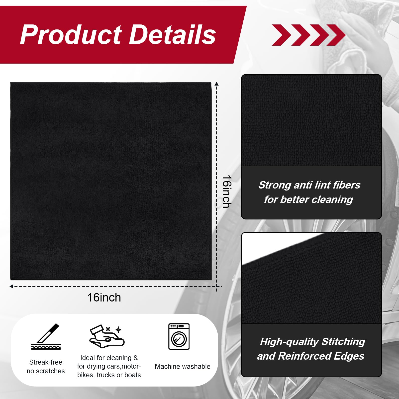 200 Pcs Microfiber Cleaning Cloth 16x16 Inch Microfiber Towels for Car Ultra Absorbent Cleaning Rags Reusable Lint Free Streak Free Detailing Towel for Car Washing Drying Dusting (200 Count)