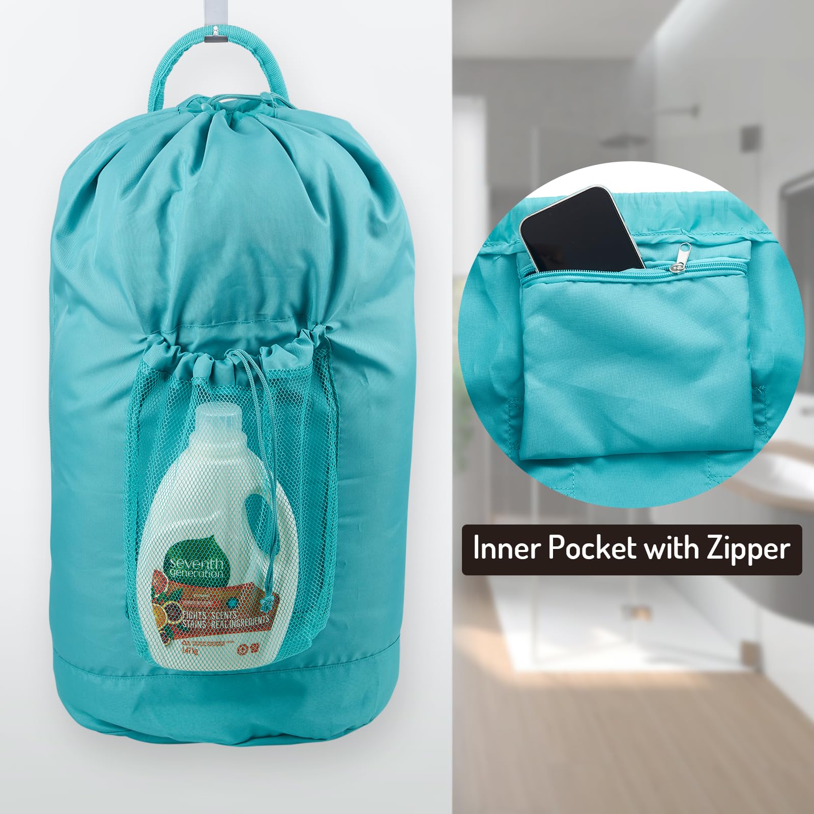 Backpack Laundry Bag with Straps and Detergent Holder