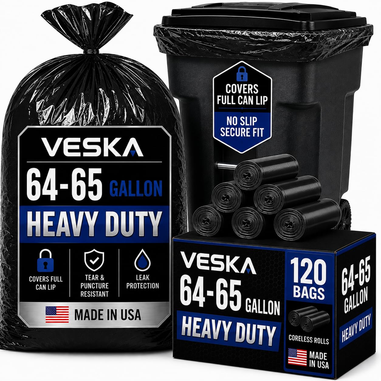65 Gallon Trash Bags Heavy Duty (120 Count)